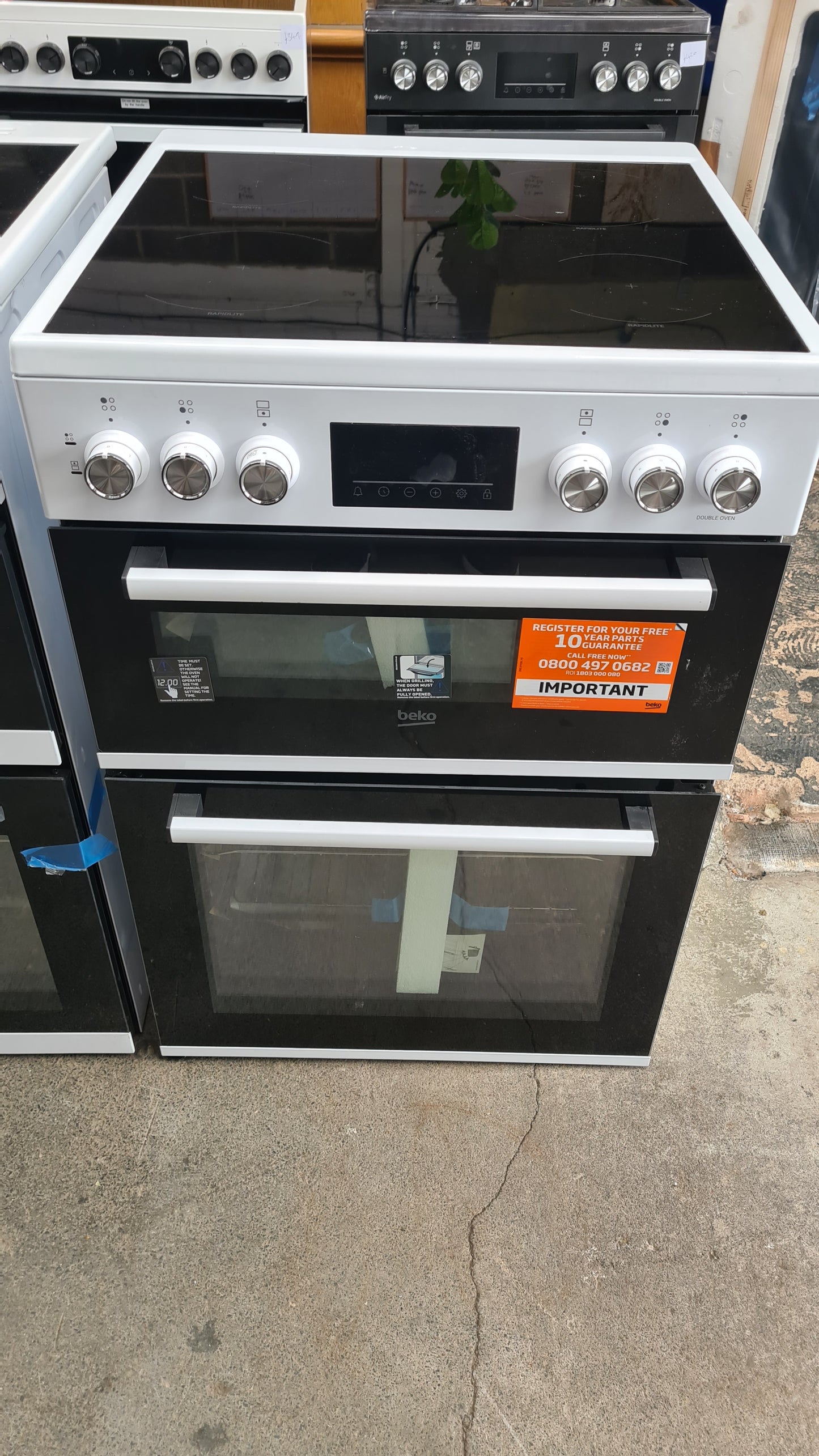 Beko EDC6731W 60cm Double Oven Electric Cooker with Vitroceramic Hob - White