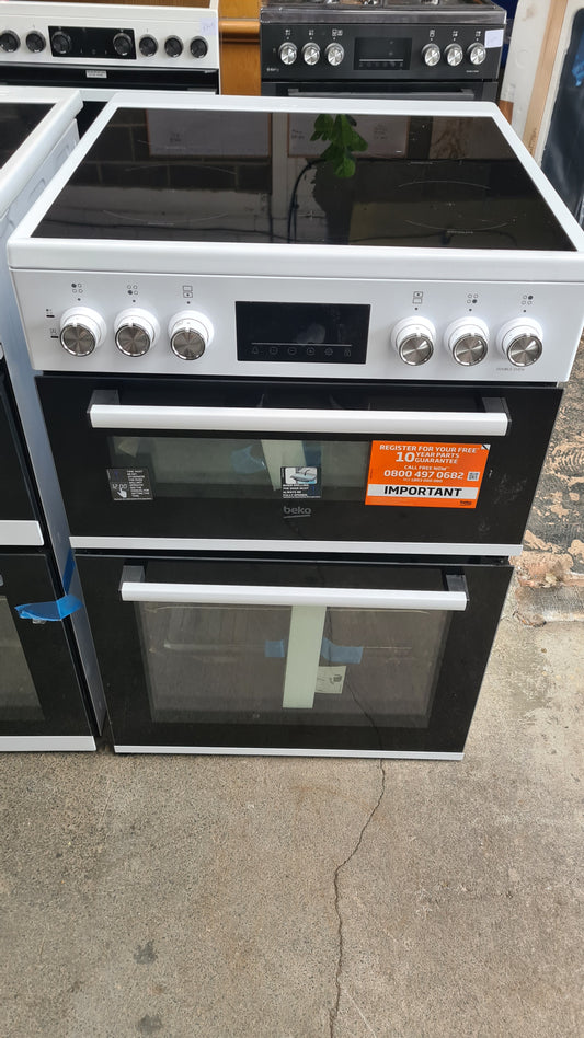 Beko EDC6731W 60cm Double Oven Electric Cooker with Vitroceramic Hob - White