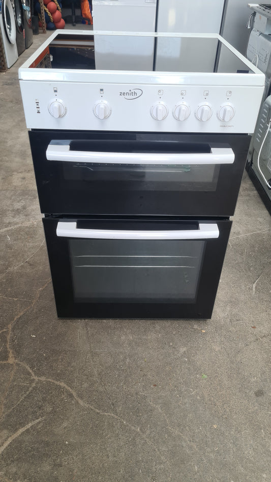Zenith ZE605W 60cm Twin Cavity Electric Cooker with Glass Hob - White