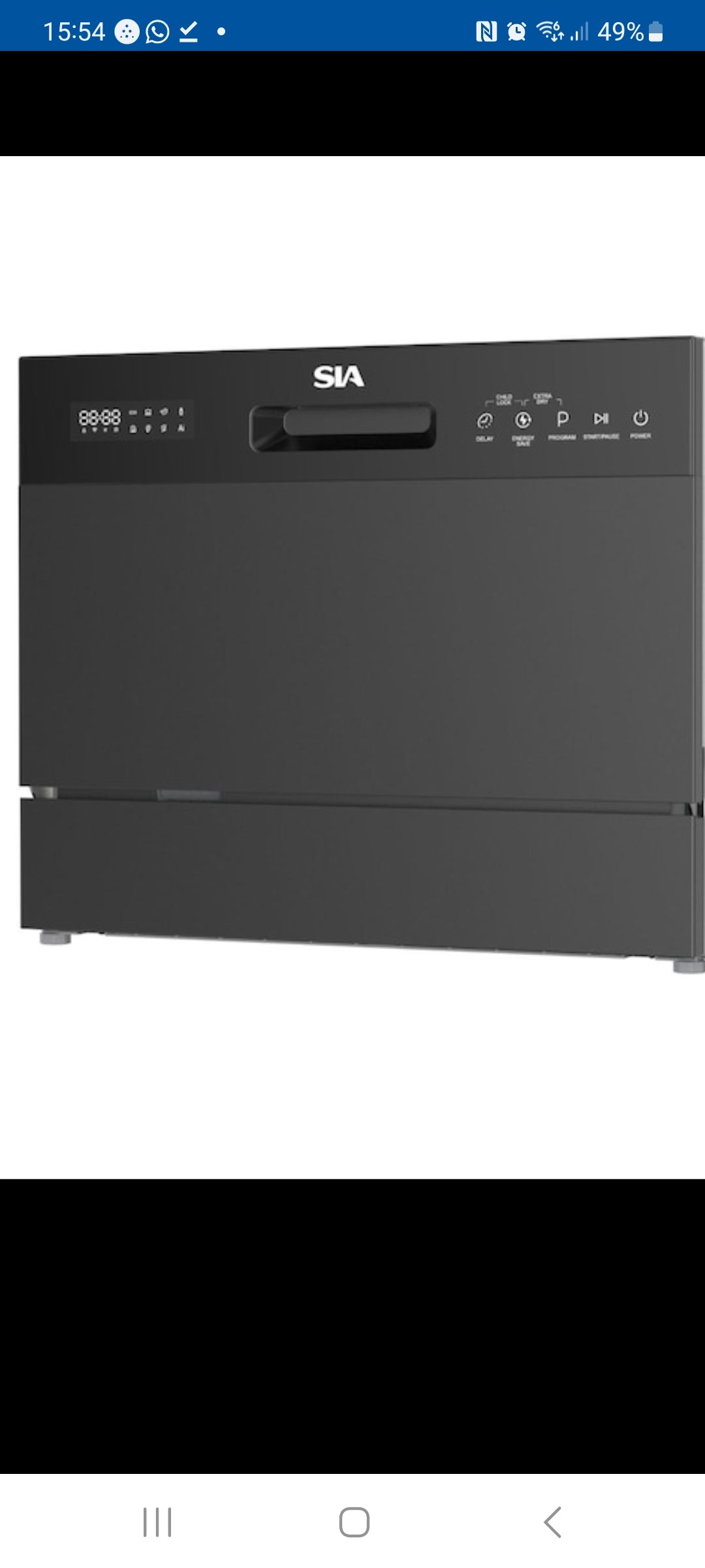 Table Top Dishwasher, Matte Black, 6 Places 8 Programs - SIA TTD6BL