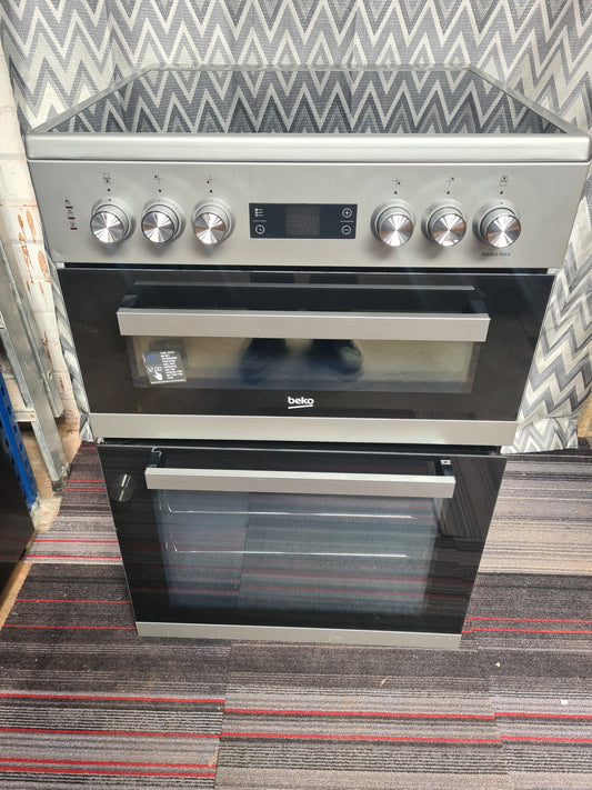 Beko EDC634S 60cm Double Oven Electric Cooker with Ceramic Hob - Silver