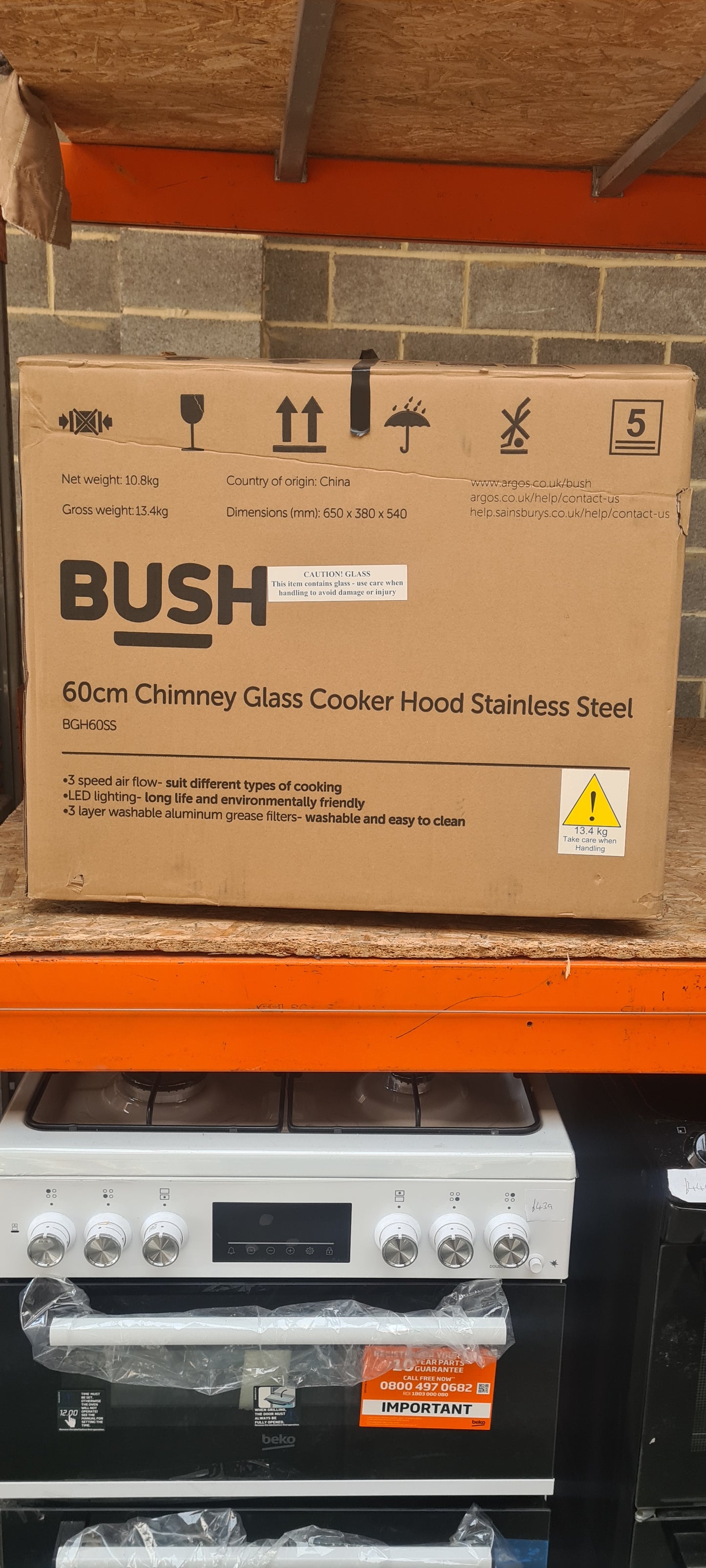 Bush BGH60SS 60cm Chimney Cooker Hood - Stainless Steel