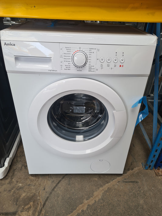 Amica WME610 Freestanding Washing Machine, 6kg Load, 1000rpm Spin, 23 Programmes, White