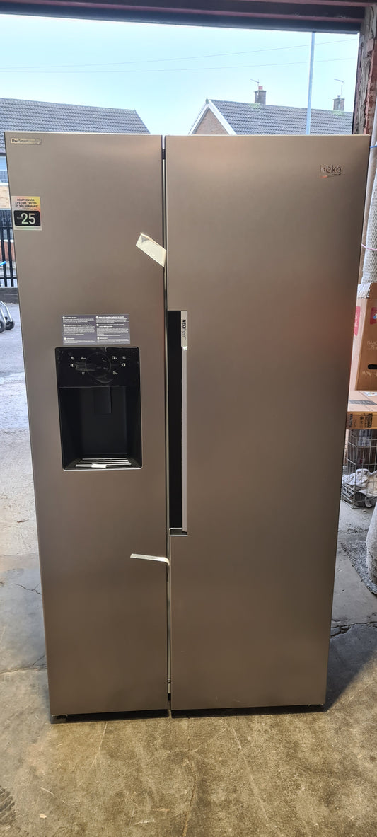 BEKO Pro ASP352VPX American-Style Fridge Freezer - Brushed Steel